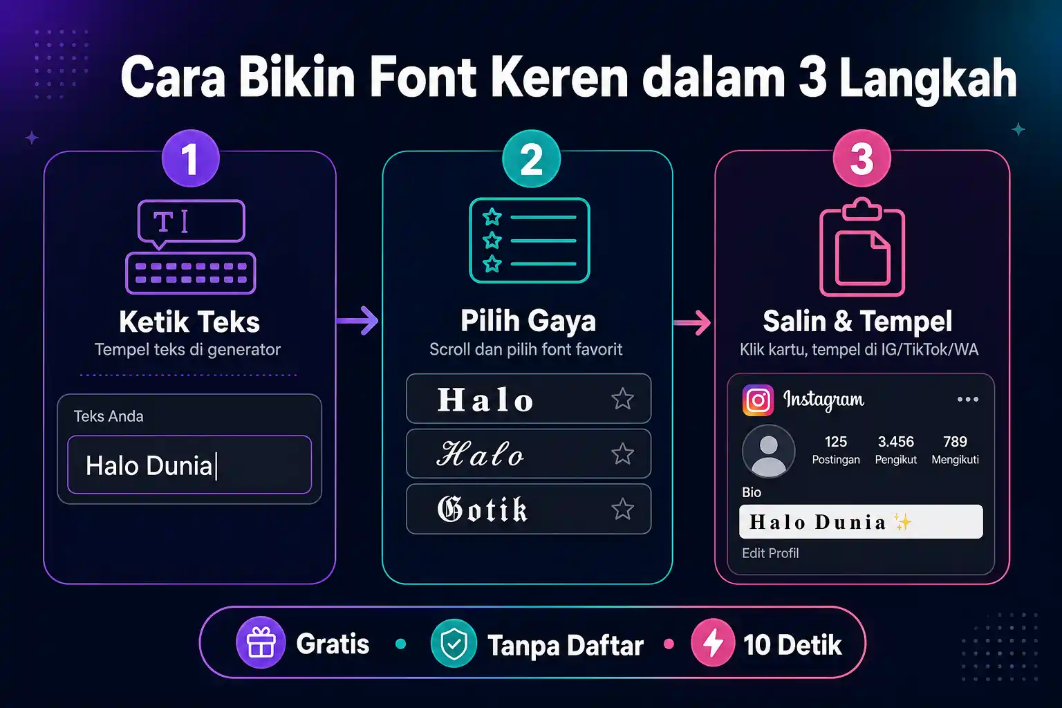 Cara bikin font keren dalam 3 langkah: ketik teks, pilih gaya, lalu salin dan tempel