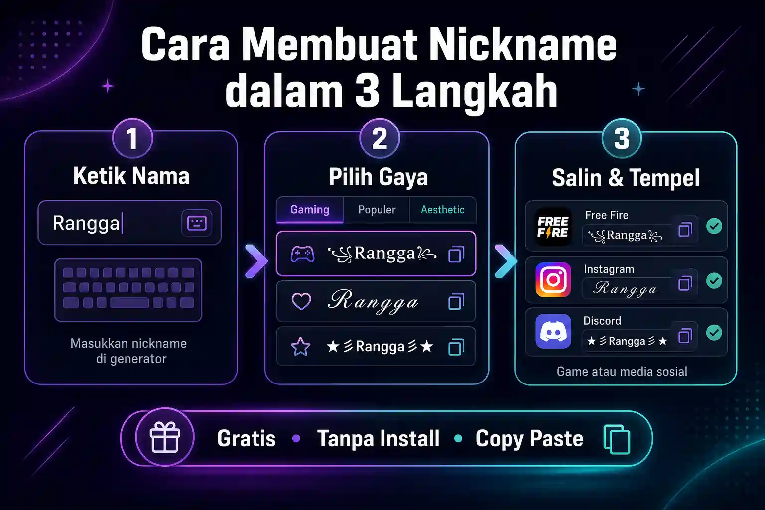 Cara membuat nickname dalam 3 langkah:nama keren, pilih gaya, lalu salin dan tempel